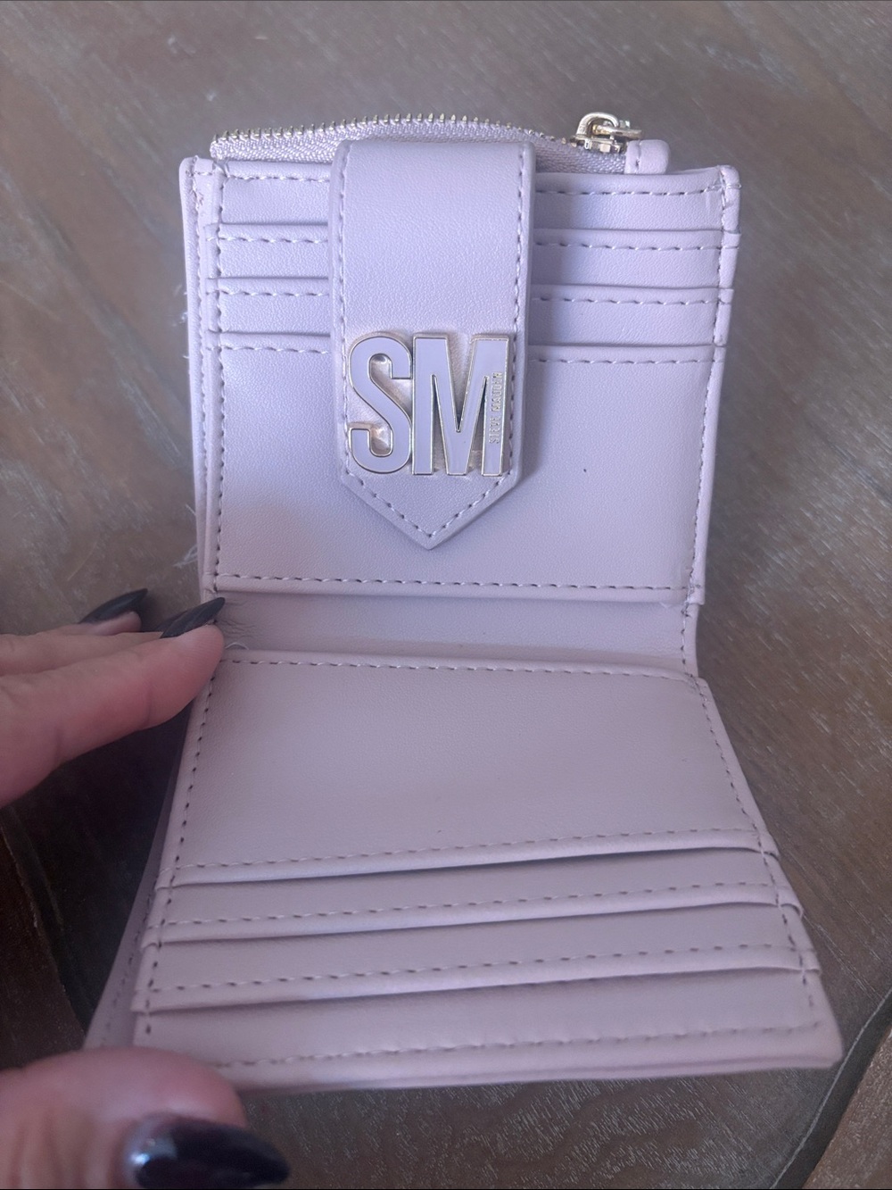 Steve Madden Pale Pink Leather Cardholder with SM Emblem